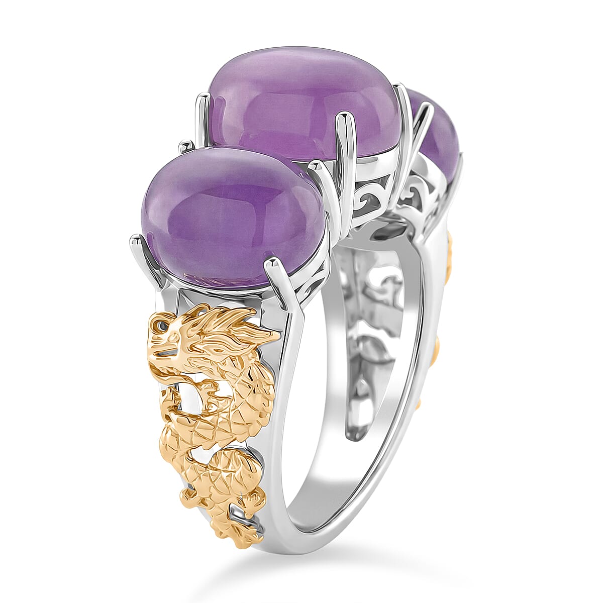 D'Joy Purple Jade Trilogy Dragon Ring in Two Tone Plated Sterling Silver 12.60 Ct.