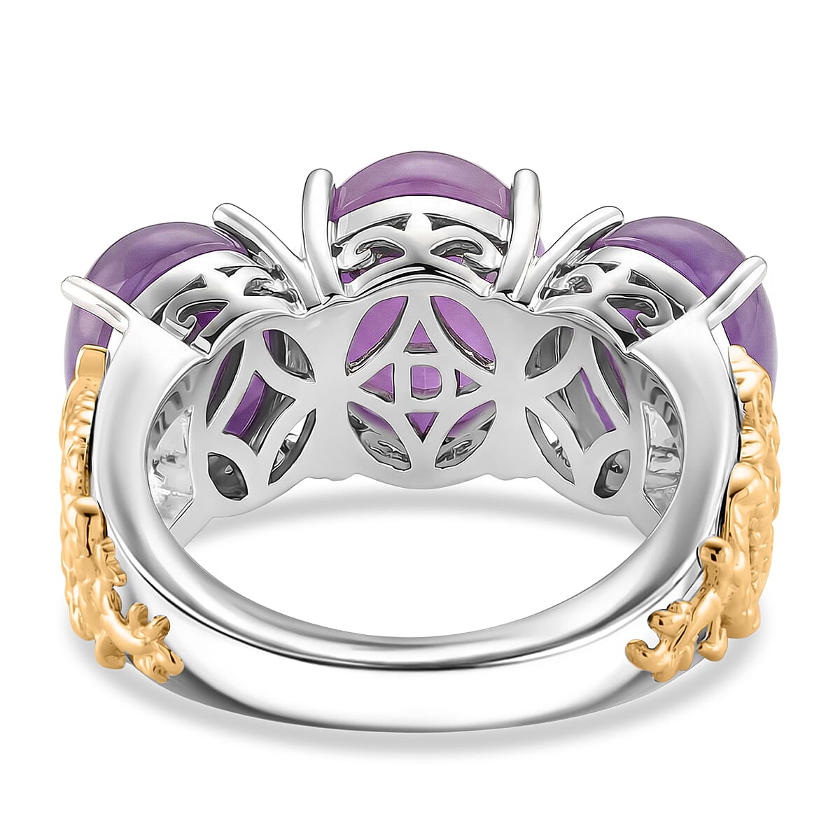 D'Joy Purple Jade Trilogy Dragon Ring in Two Tone Plated Sterling Silver 12.60 Ct.