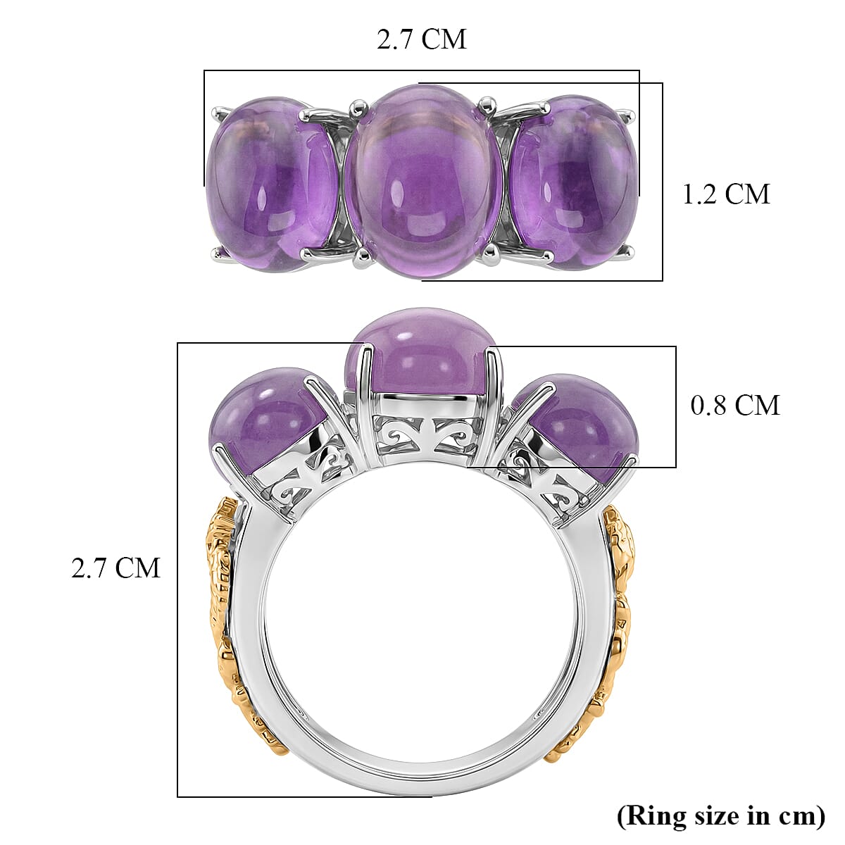 D'Joy Purple Jade Trilogy Dragon Ring in Two Tone Plated Sterling Silver 12.60 Ct.