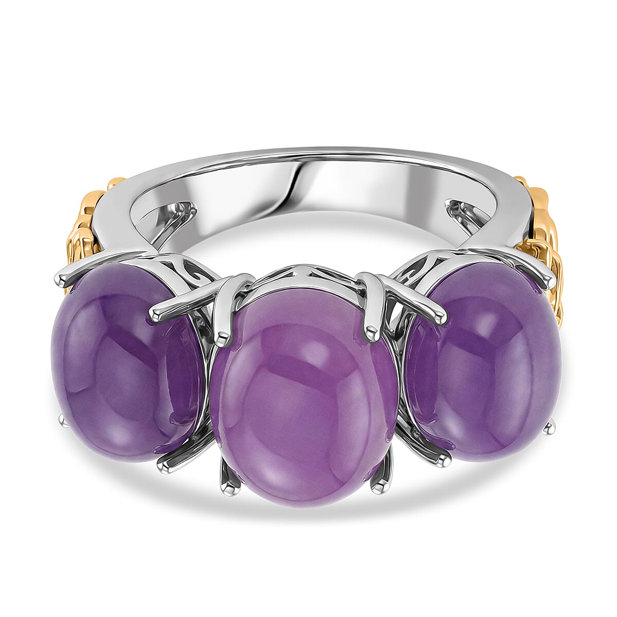 D'Joy Purple Jade 3-Stone Ring in Two-Tone Plated Sterling Silver 12.60 Ct.