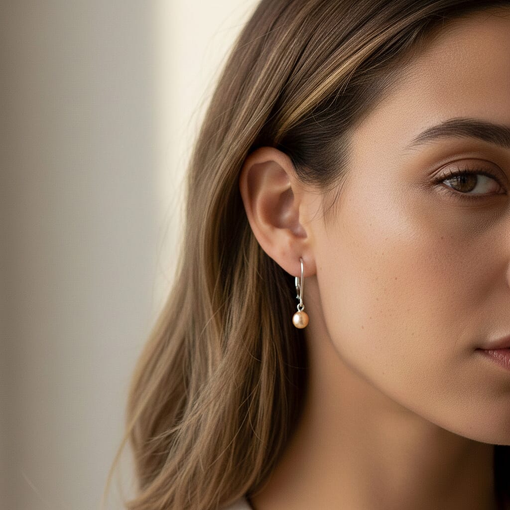 D'Joy Golden South Sea Pearl Earrings with Lever Backs in Rhodium Overlay Sterling Silver 3.80 Ct.