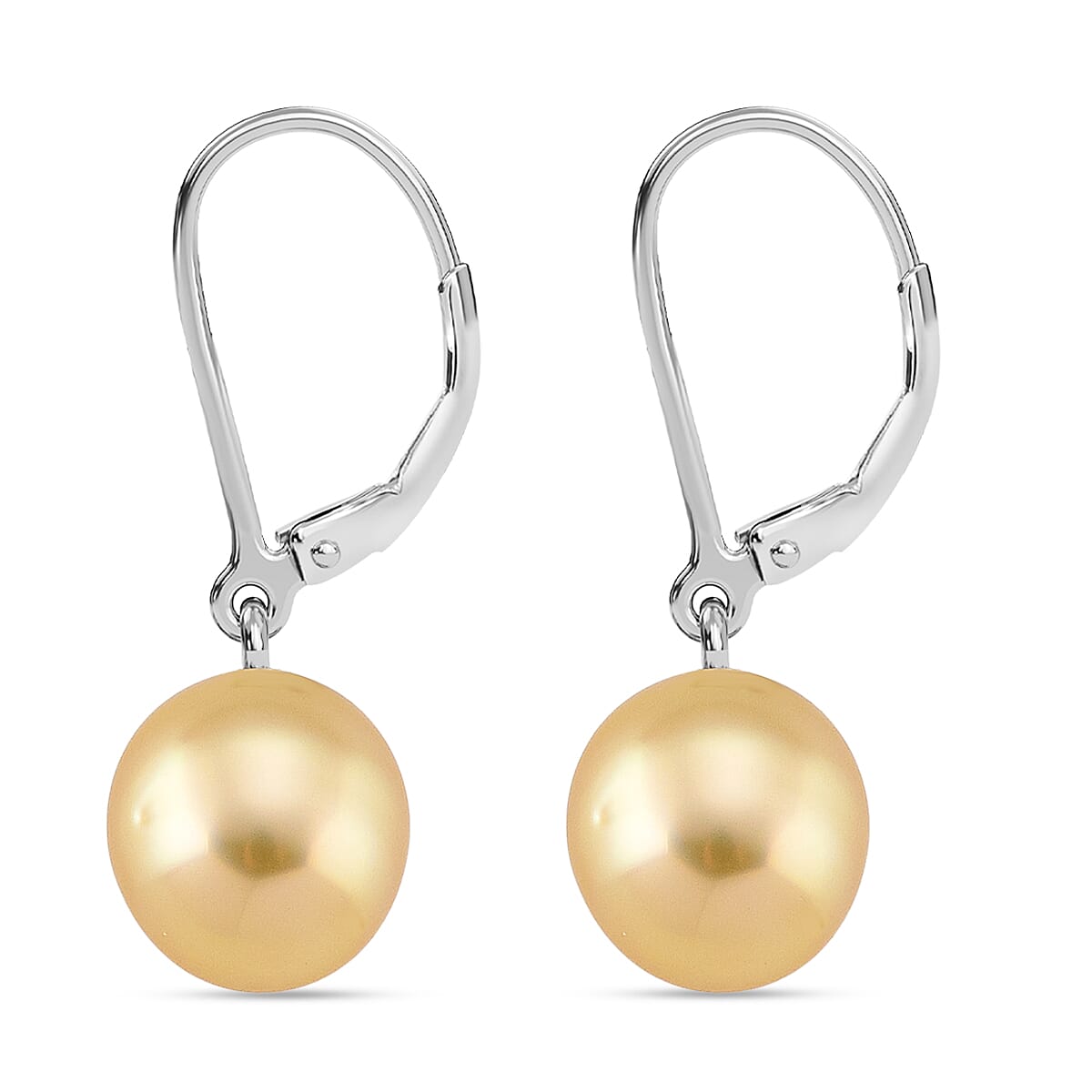 D'Joy Golden South Sea Pearl Earrings with Lever Backs in Rhodium Overlay Sterling Silver 3.80 Ct.
