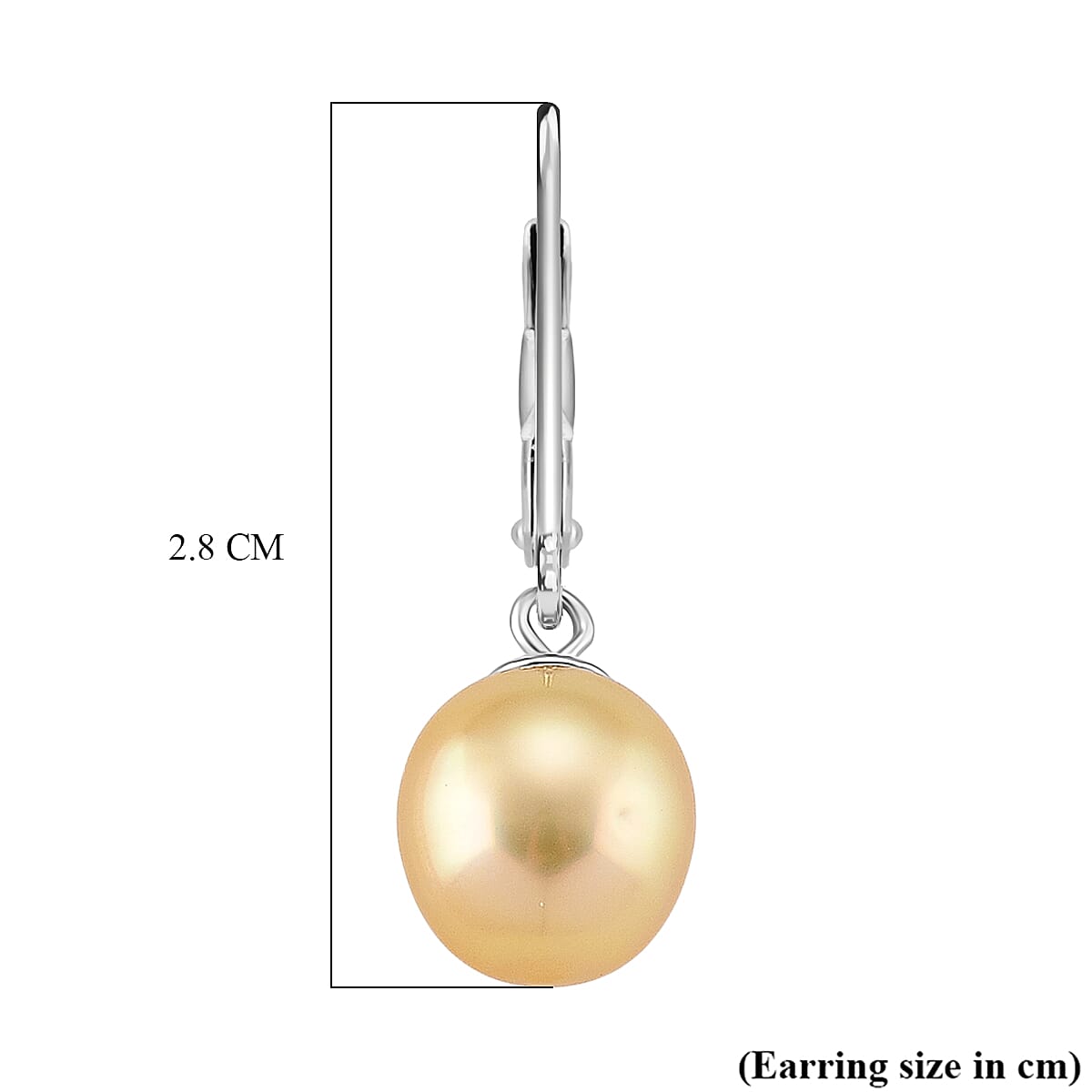 D'Joy Golden South Sea Pearl Earrings with Lever Backs in Rhodium Overlay Sterling Silver 3.80 Ct.