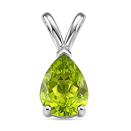 D'Joy Peridot Pear Cut Solitaire Pendant in Rhodium Overlay Sterling Silver 1.80 Ct.