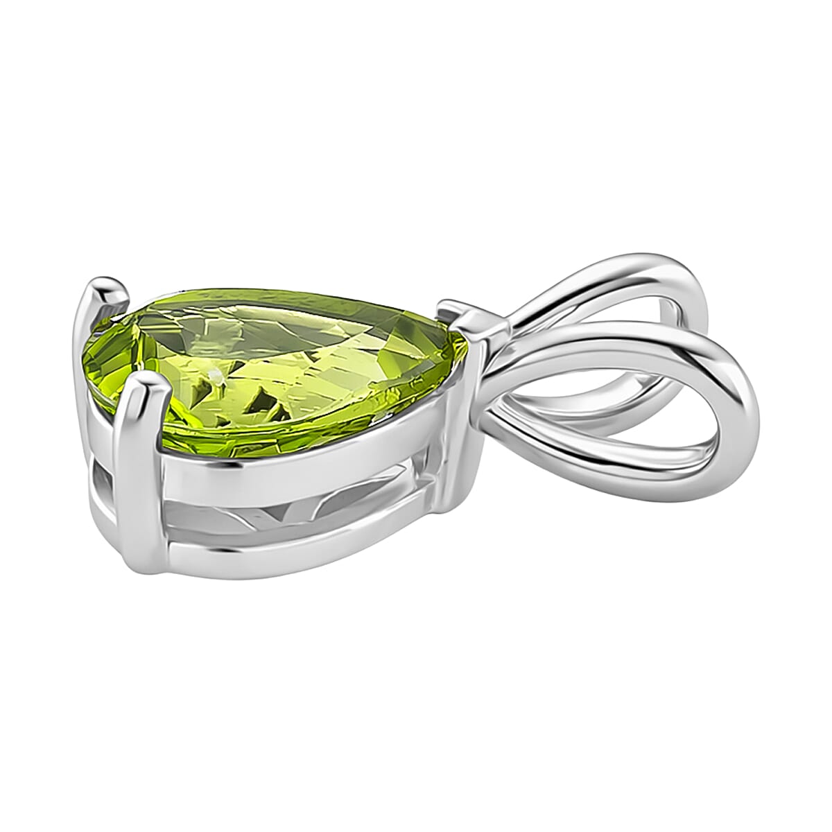 D'Joy Peridot Pear Cut Solitaire Pendant in Rhodium Overlay Sterling Silver 1.80 Ct.