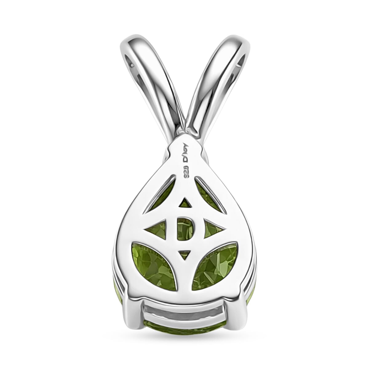 D'Joy Peridot Pear Cut Solitaire Pendant in Rhodium Overlay Sterling Silver 1.80 Ct.