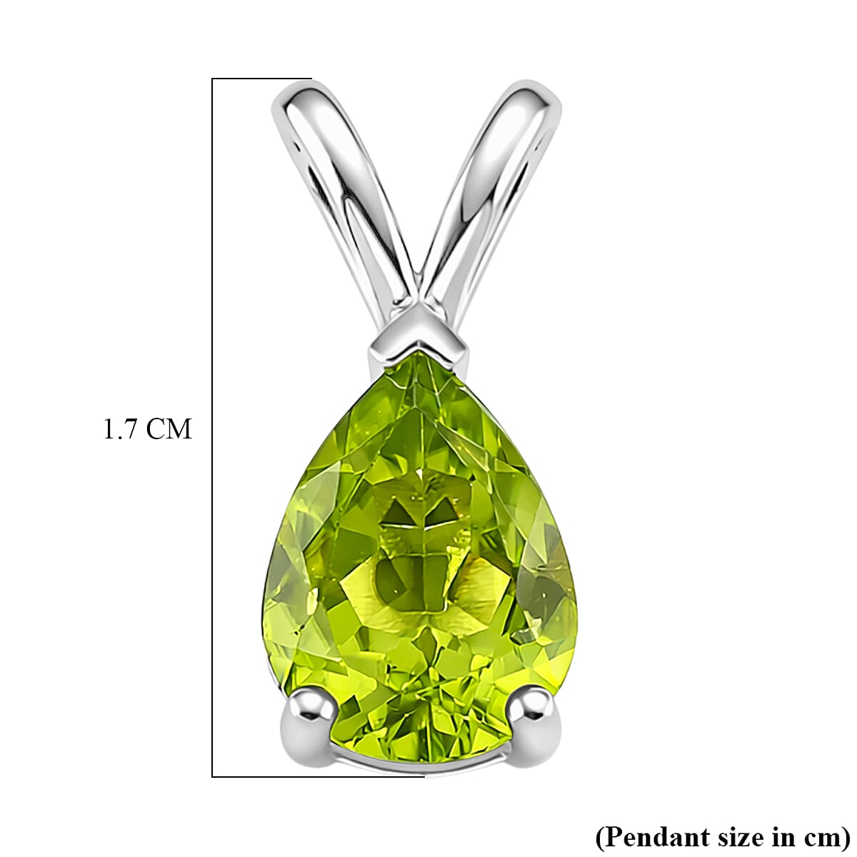 D'Joy Peridot Pear Cut Solitaire Pendant in Rhodium Overlay Sterling Silver 1.80 Ct.