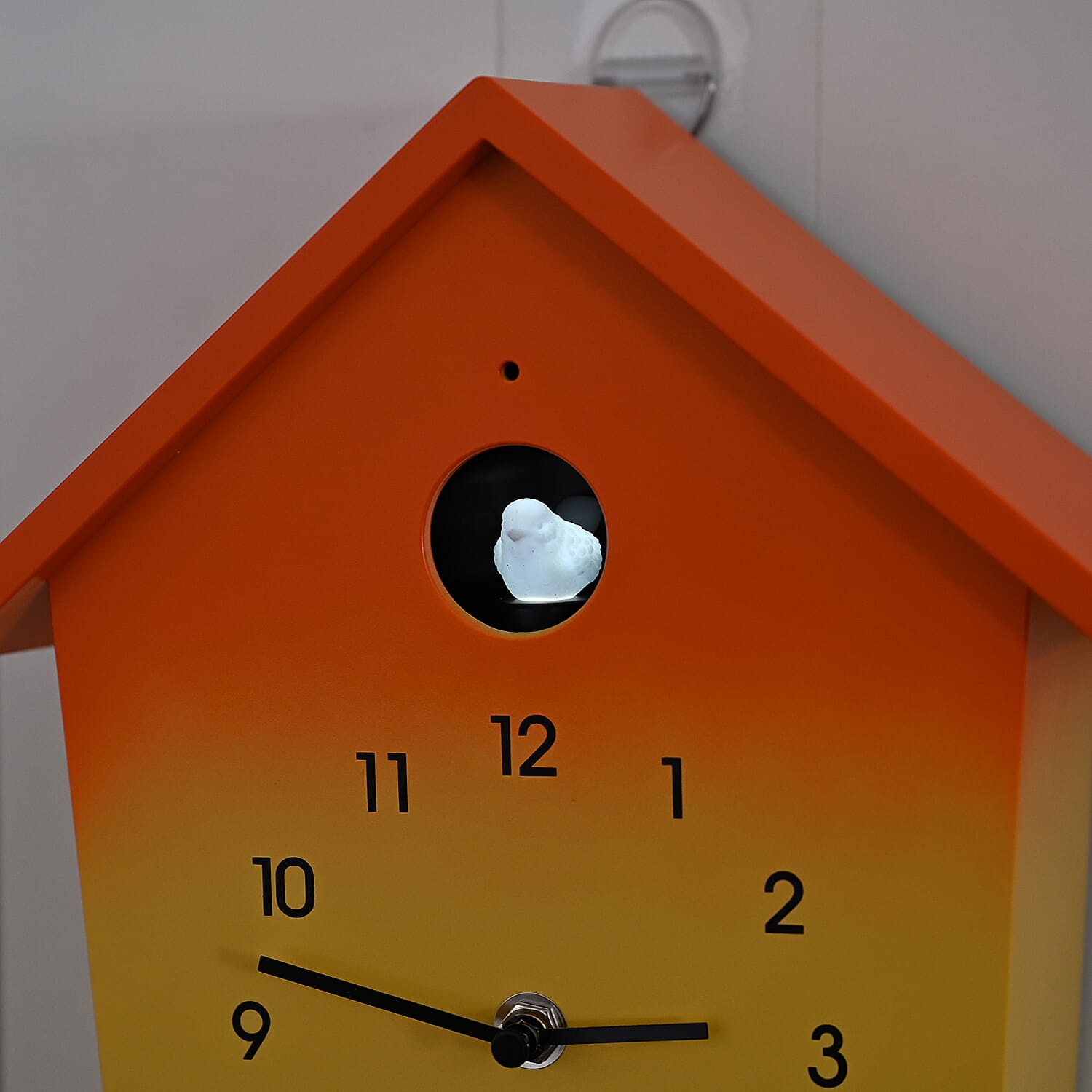 Modern Cuckoo Wall Clock with Pendulum Powered by 3 x AA Batteries (Not Incl.) - Singing Bird with Automatic Night-Time Silent Mode - Orange