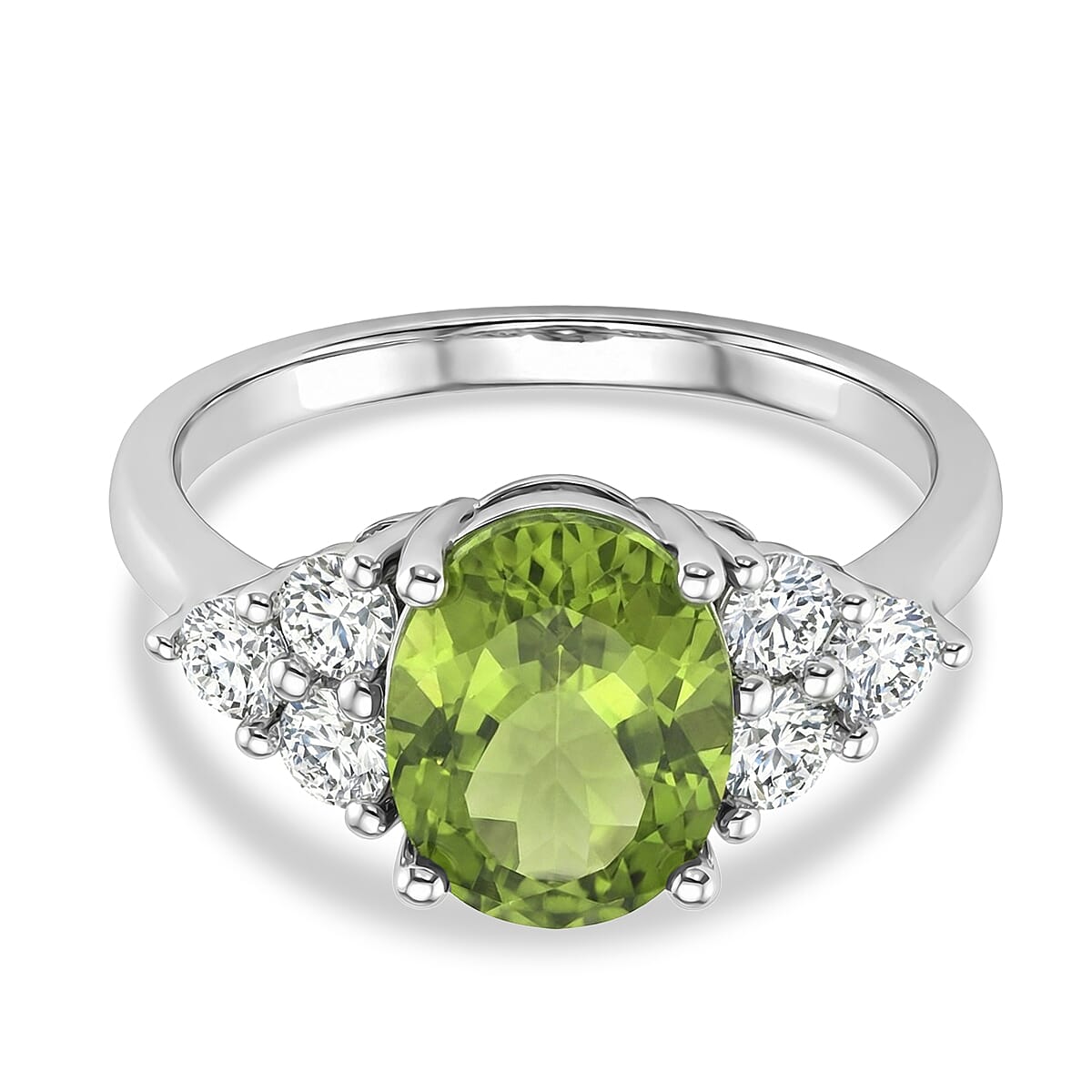 D'Joy Peridot & Moissanite Halo Ring in Rhodium Overlay Sterling Silver 3.36 Ct.