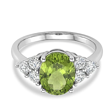 D'Joy Peridot & Moissanite Halo Ring in Rhodium Overlay Sterling Silver 3.36 Ct.