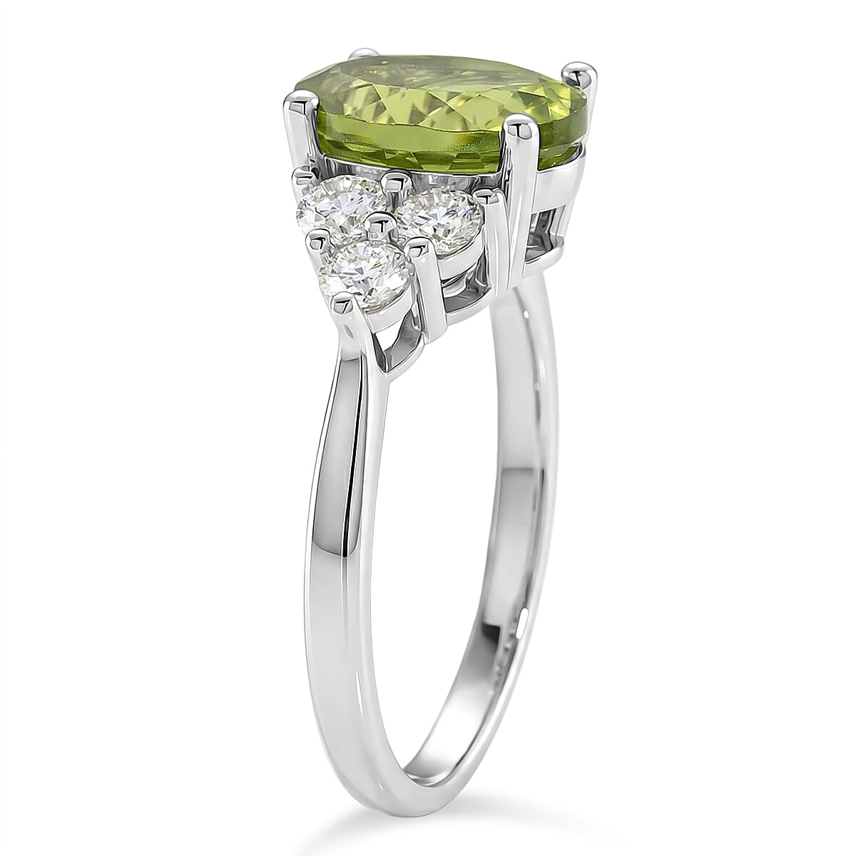 D'Joy Peridot & Moissanite Halo Ring in Rhodium Overlay Sterling Silver 3.36 Ct.