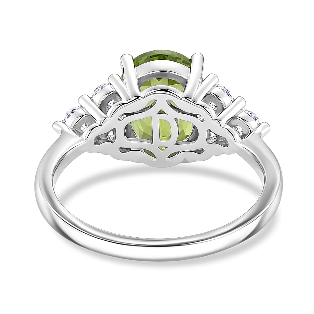 D'Joy Peridot & Moissanite Halo Ring in Rhodium Overlay Sterling Silver 3.36 Ct.