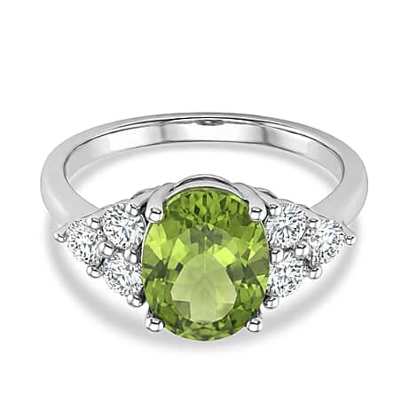 D'Joy Peridot, Moissanite Cocktail Ring in Rhodium Overlay Sterling Silver 3.36 Ct.