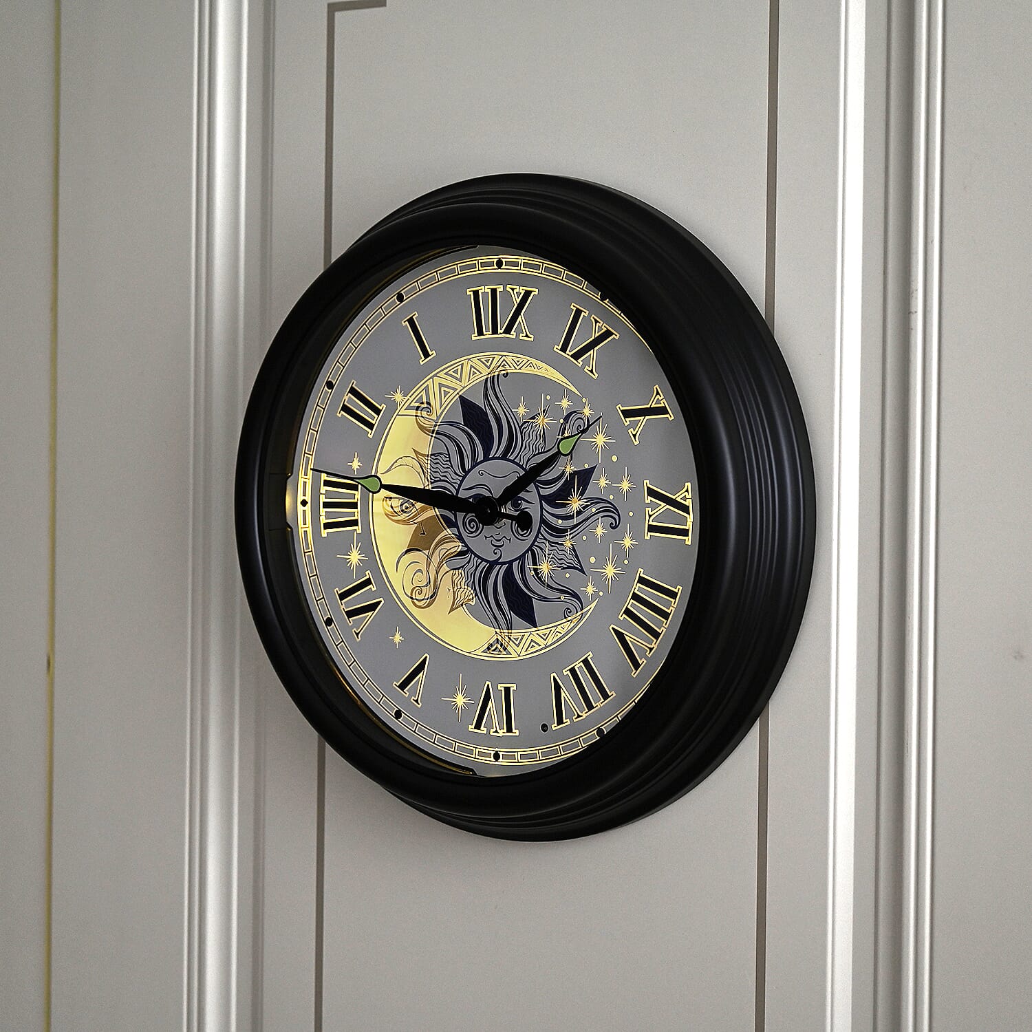 Waterproof Outdoor Wall Clock with LED Lights Powered by 4xAA Batteries (not included) - Black - White