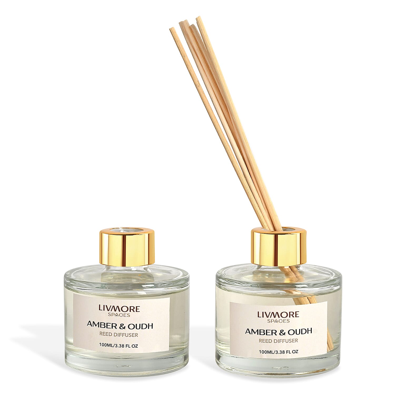 Livmore Set of 2 Amber & Oudh Reed Diffuser with 4 Natural Reed Sticks - 100ml