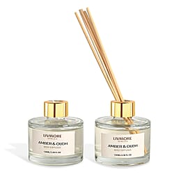 Livmore Set of 2 Velvet & Oudh Reed Diffuser with 4 Natural Reed Sticks - 100ml