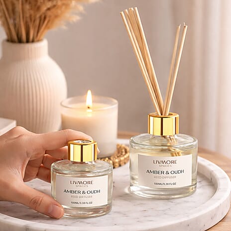 Livmore Set of 2 Amber & Oudh Reed Diffuser with 4 Natural Reed Sticks - 100ml