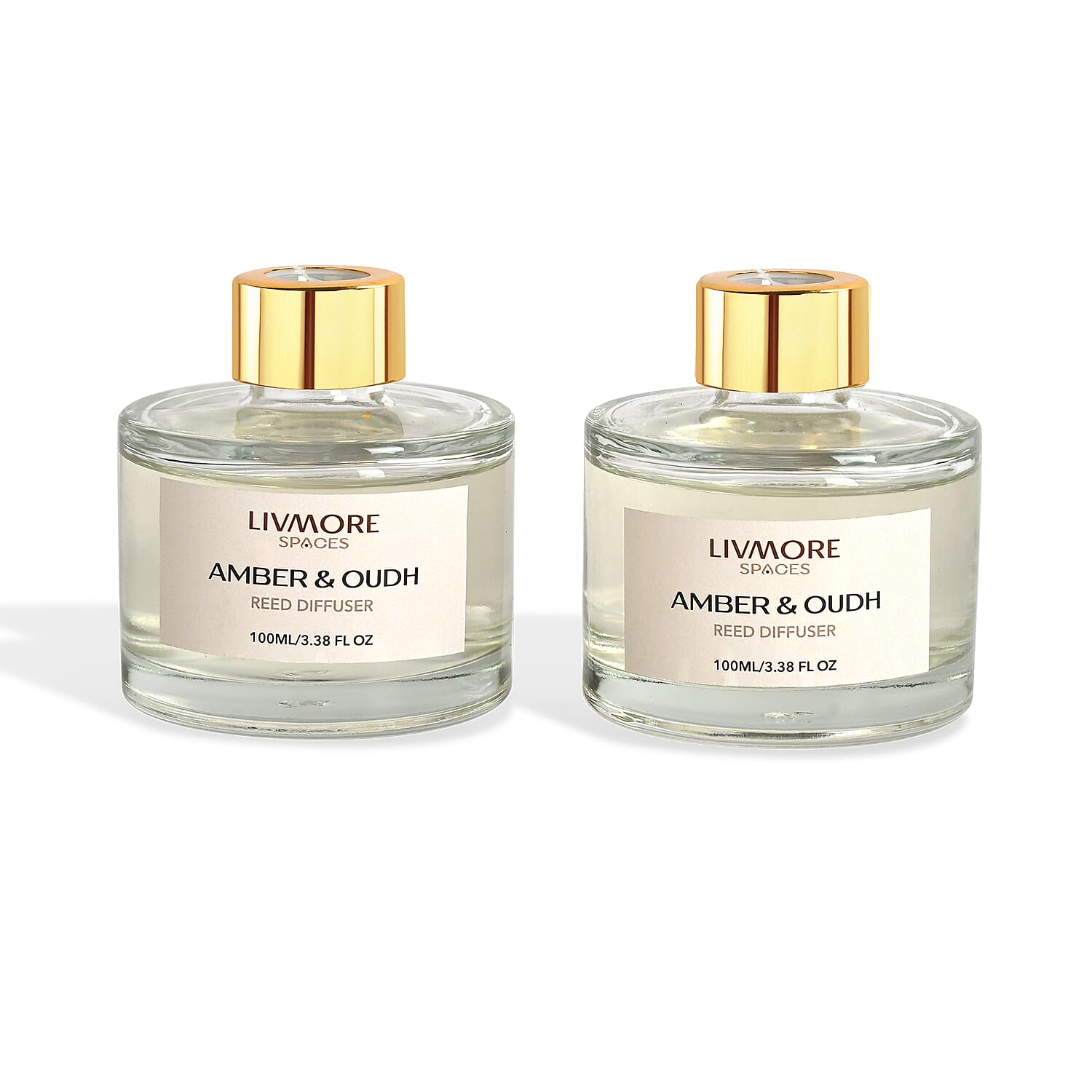 Livmore Set of 2 Amber & Oudh Reed Diffuser with 4 Natural Reed Sticks - 100ml
