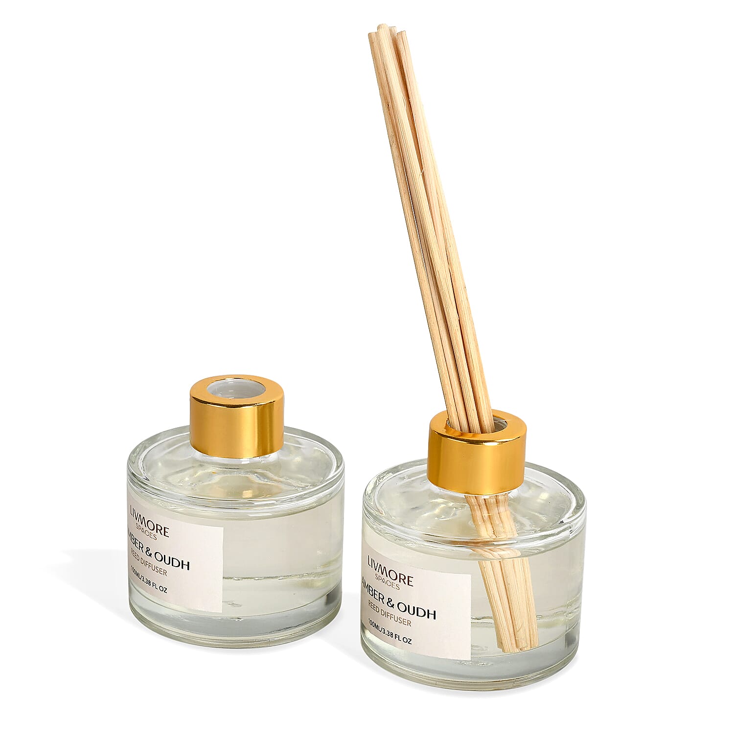 Livmore Set of 2 Amber & Oudh Reed Diffuser with 4 Natural Reed Sticks - 100ml