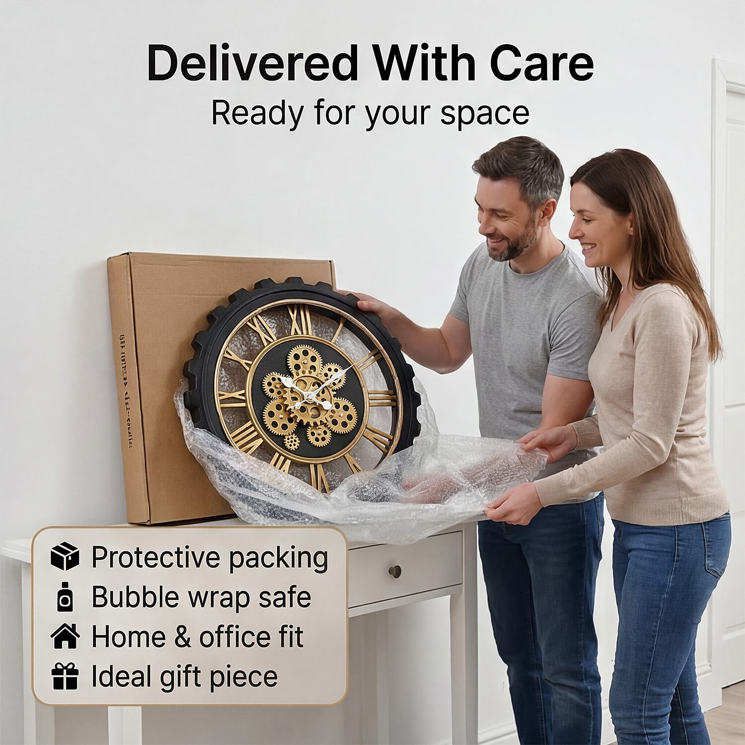 Rotating Gear Wall Clock Powered by 3 x AA Batteries (Not Included) - Black 50cm Diameter