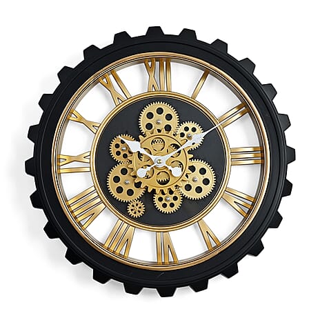 Rotating Gear Wall Clock Powered by 3 x AA Batteries (Not Included) - Black 50cm Diameter