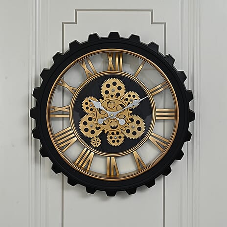 Rotating Gear Wall Clock Powered by 3 x AA Batteries (Not Included) - Black 50cm Diameter