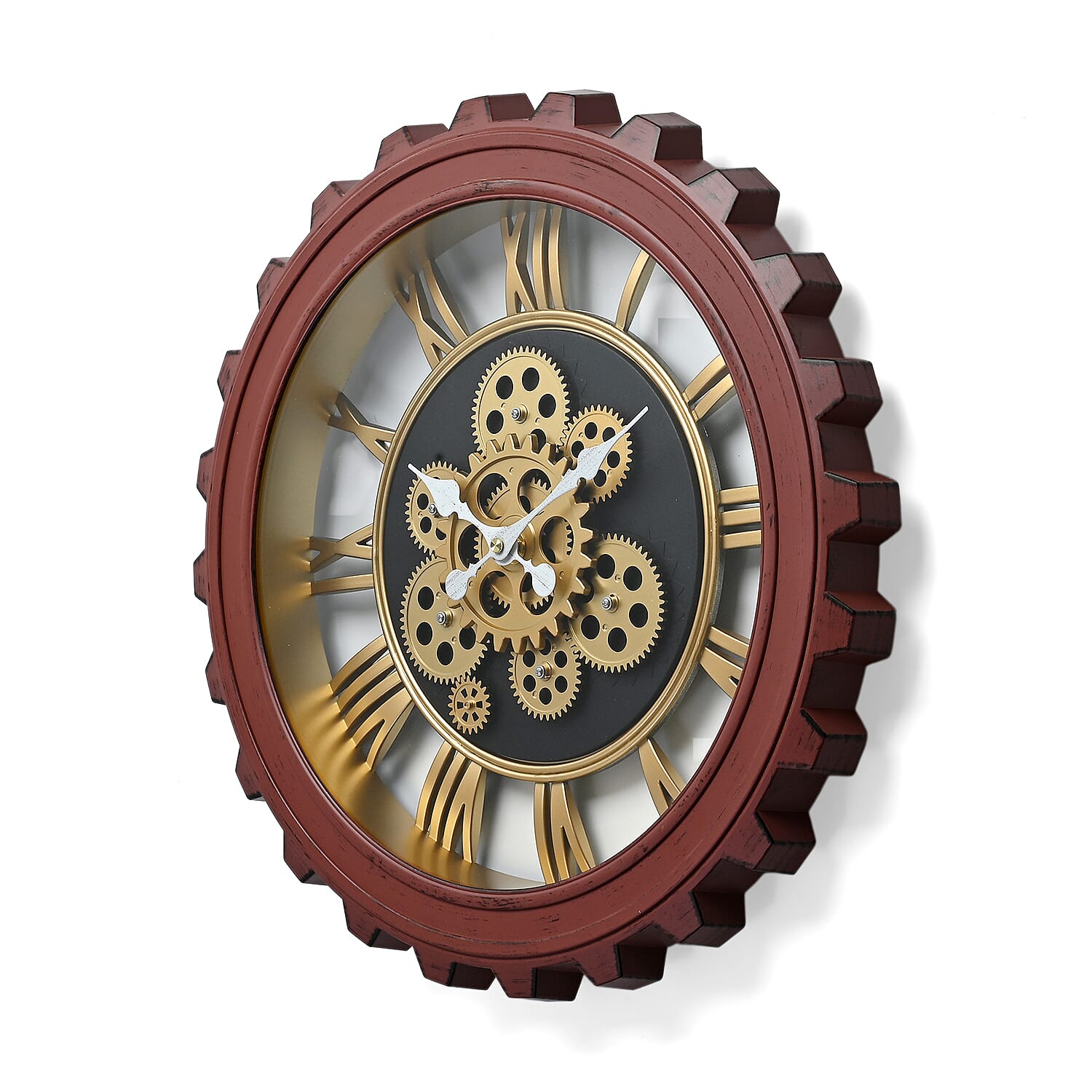 Rotating Gear Wall Clock Powered by 3 x AA Batteries (Not Included) - Red 50cm Diameter