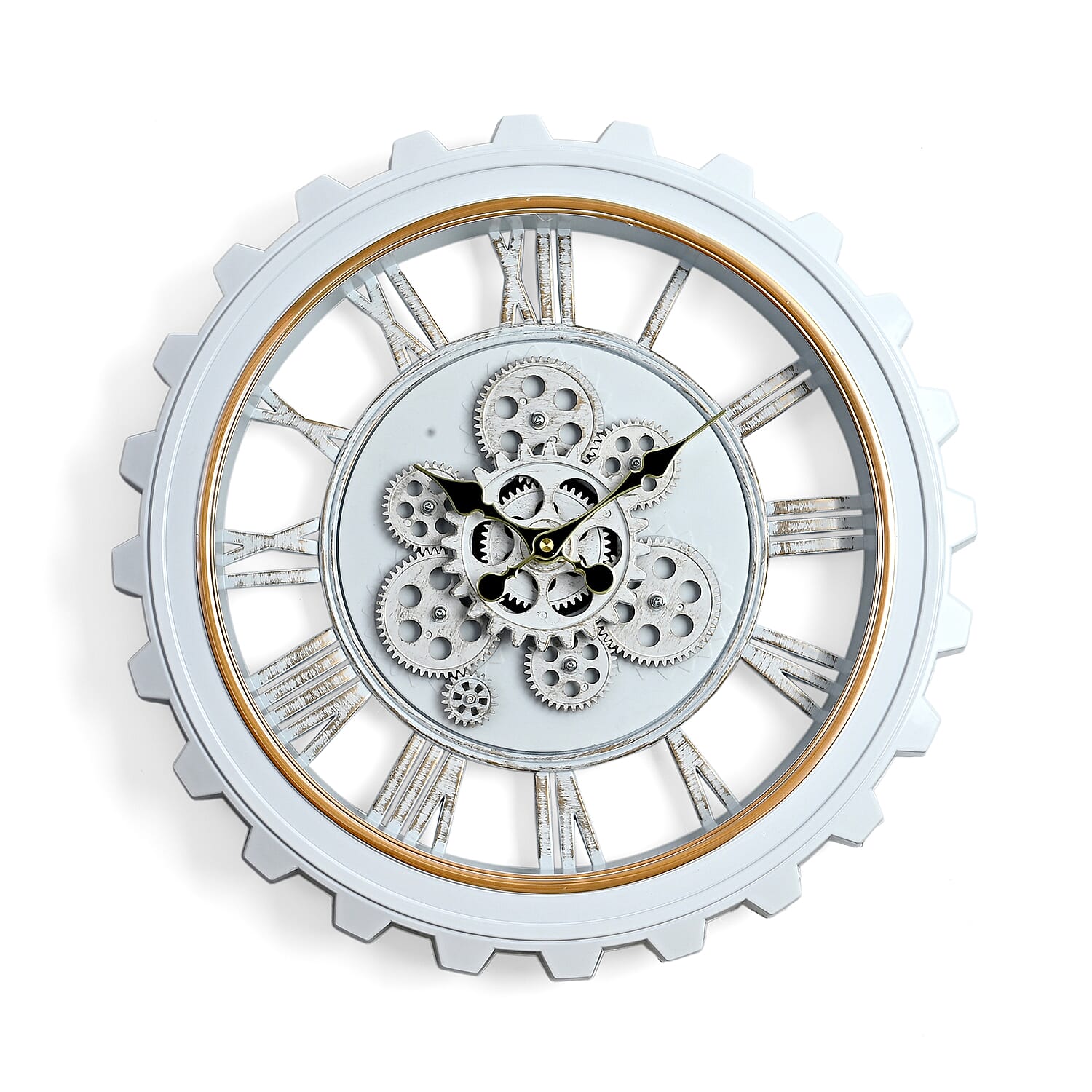 Rotating Gear Wall Clock Powered by 3 x AA Batteries (Not Included) -  White 50cm Diameter