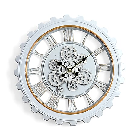 Rotating Gear Wall Clock Powered by 3 x AA Batteries (Not Included) -  White 50cm Diameter