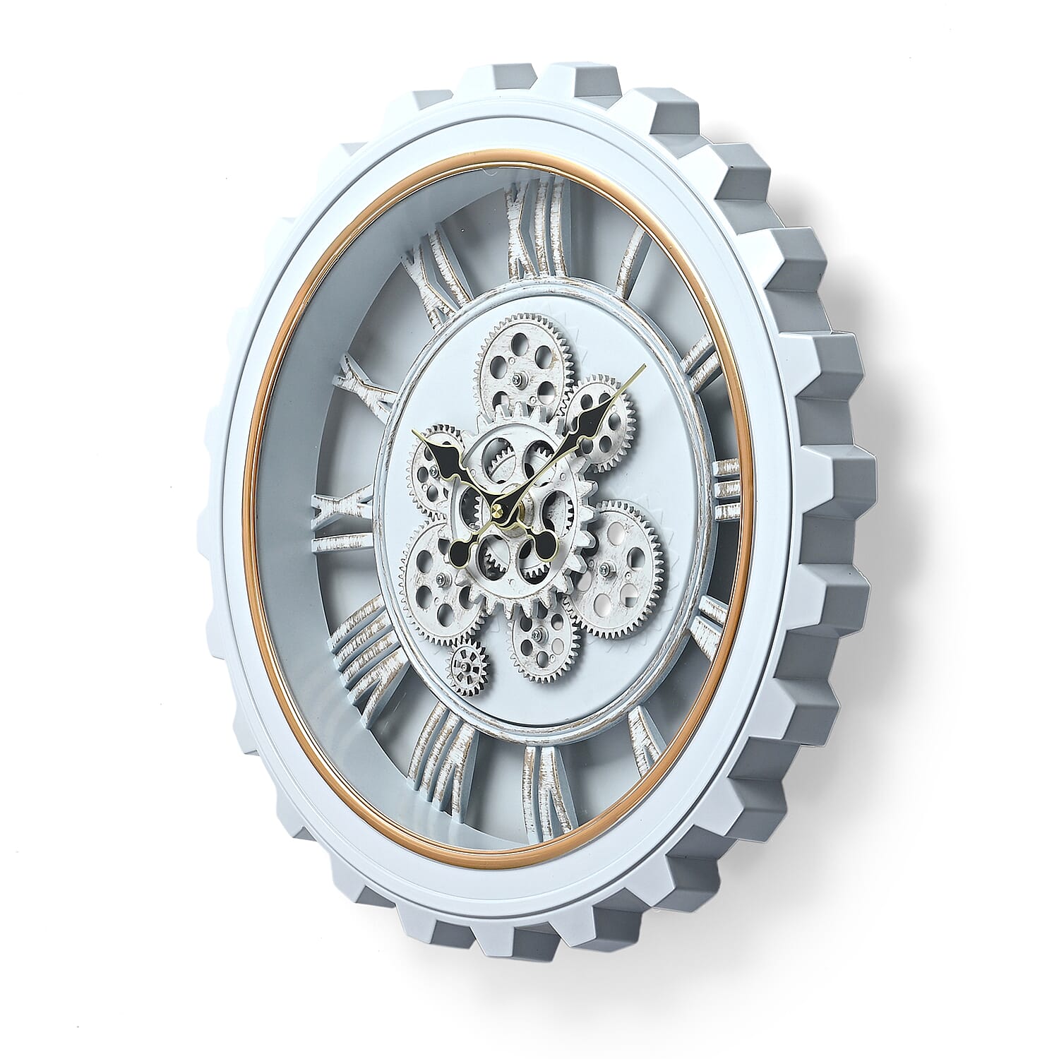 Rotating Gear Wall Clock Powered by 3 x AA Batteries (Not Included) -  White 50cm Diameter