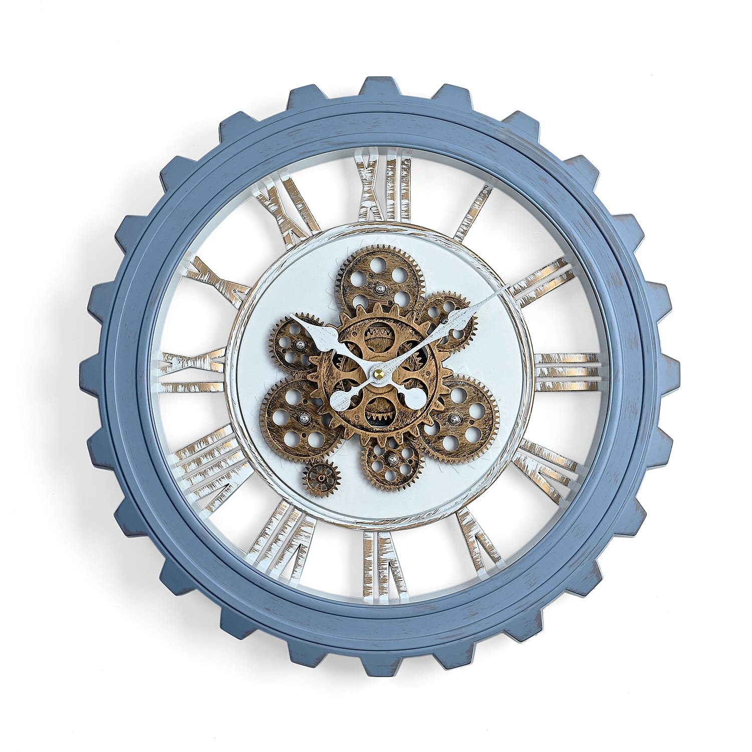 Rotating Gear Wall Clock Powered by 3 x AA Batteries (Not Included) - Blue 50cm Diameter