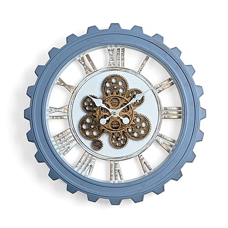 Rotating Gear Wall Clock Powered by 3 x AA Batteries (Not Included) - Blue 50cm Diameter
