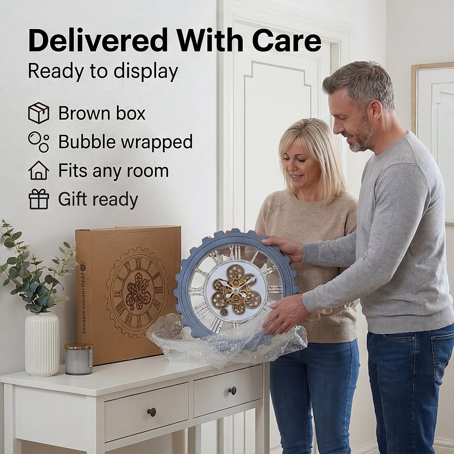 Rotating Gear Wall Clock Powered by 3 x AA Batteries (Not Included) - Blue 50cm Diameter