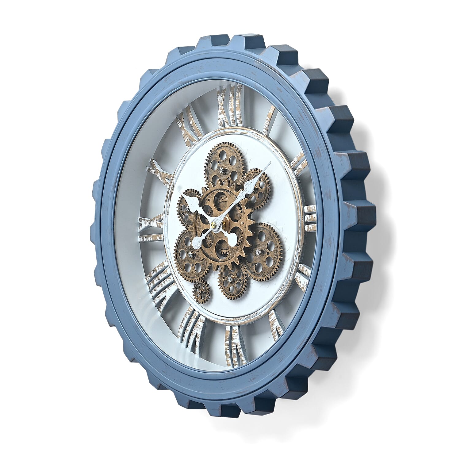 Rotating Gear Wall Clock Powered by 3 x AA Batteries (Not Included) - Blue 50cm Diameter