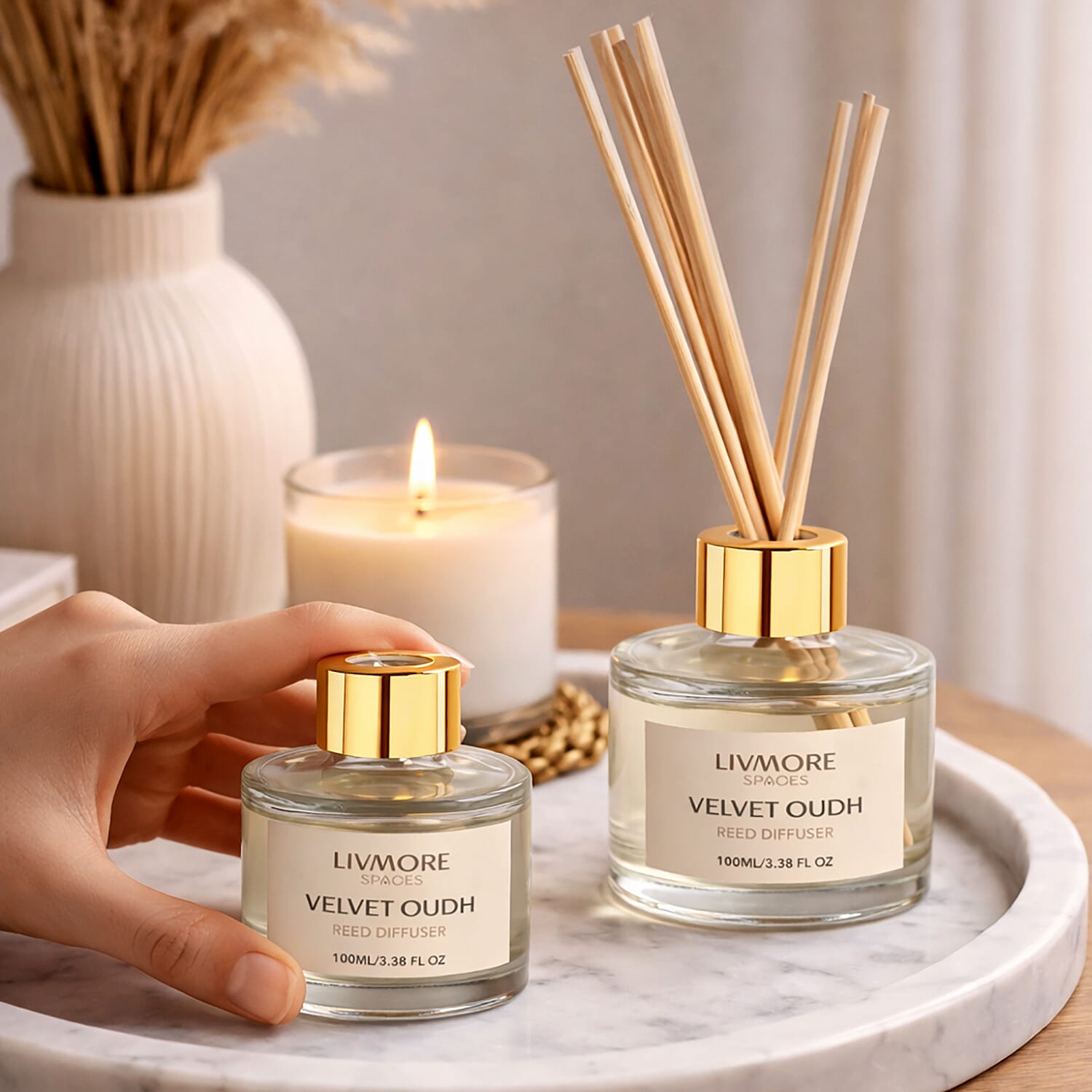 Livmore Set of 2 Majestic Oudh Reed Diffuser with 4 Natural Reed Sticks - 100ml