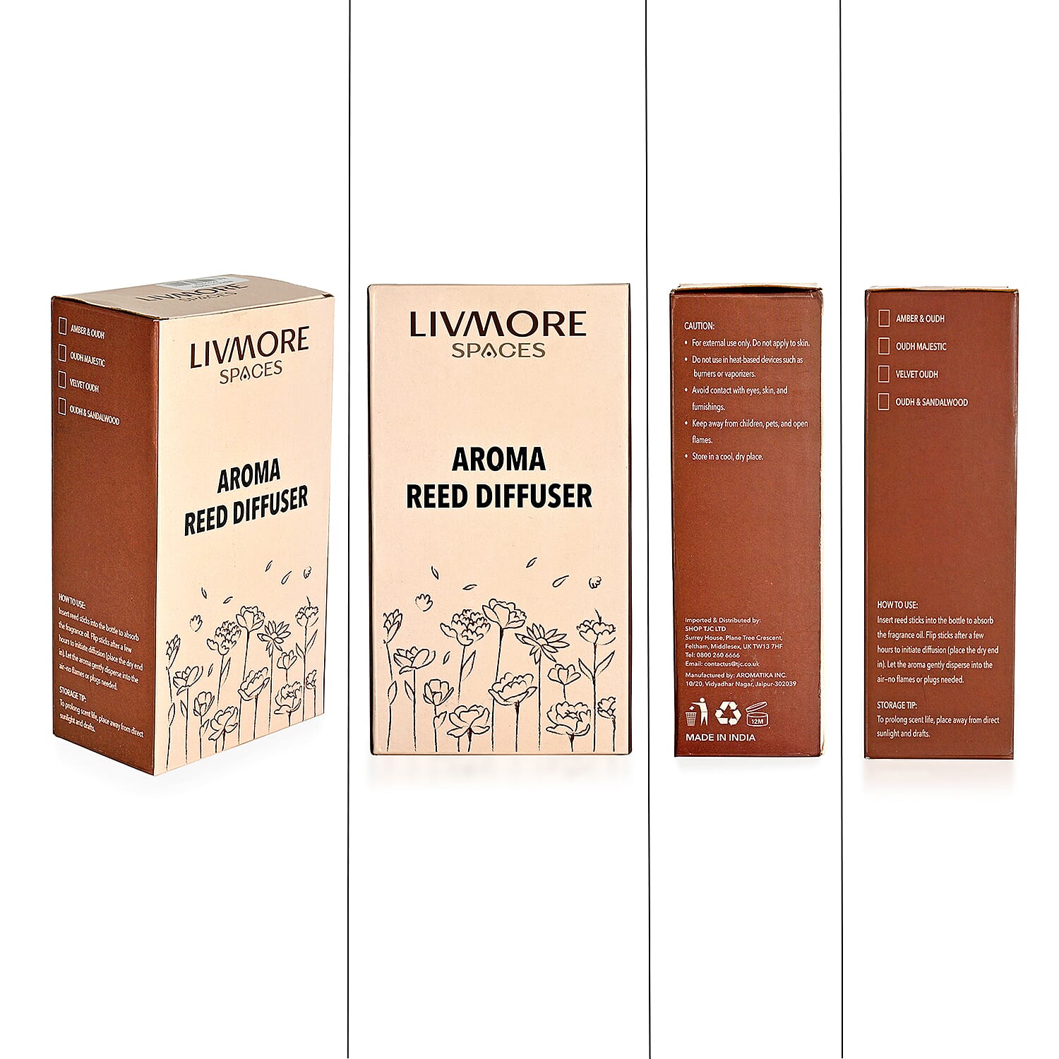 Livmore Set of 2 Majestic Oudh Reed Diffuser with 4 Natural Reed Sticks - 100ml