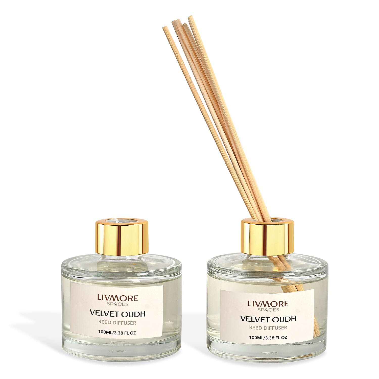 Livmore Set of 2 Velvet & Oudh Reed Diffuser with 4 Natural Reed Sticks - 100ml