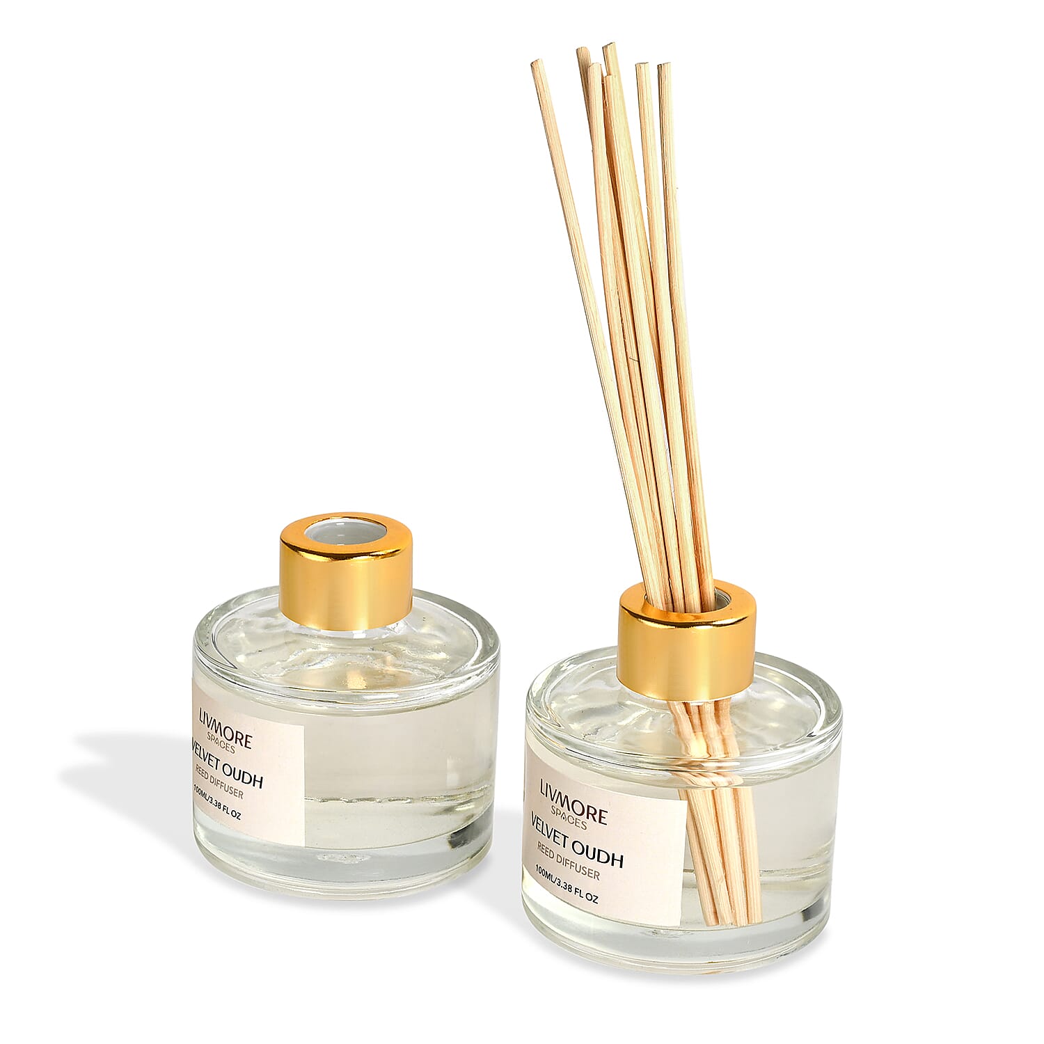 Livmore Set of 2 Velvet & Oudh Reed Diffuser with 4 Natural Reed Sticks - 100ml
