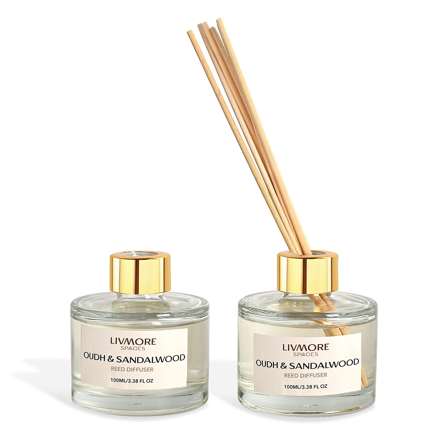 Livmore Set of 2 Sandalwood Reed Diffuser with 4 Natural Reed Sticks - 100ml