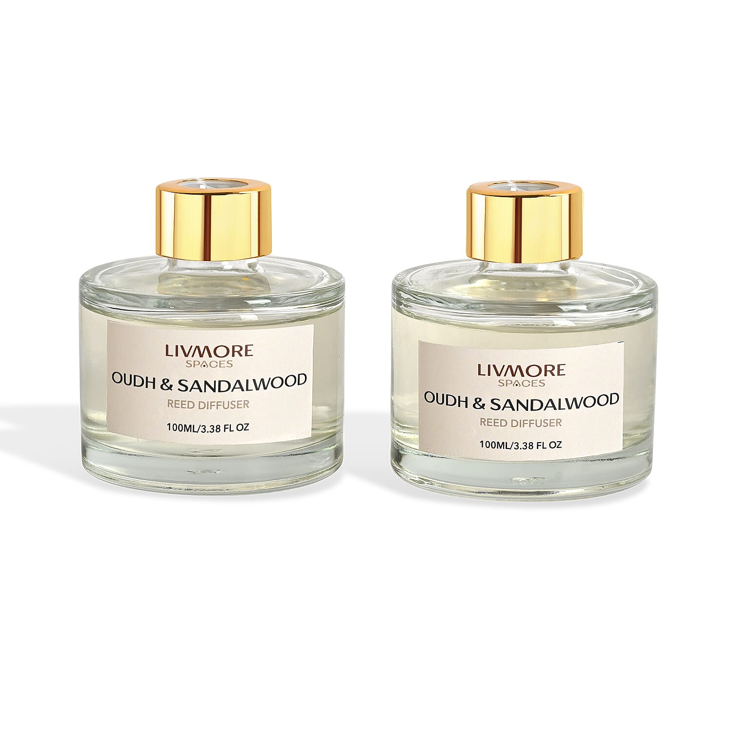 Livmore Set of 2 Sandalwood Reed Diffuser with 4 Natural Reed Sticks - 100ml