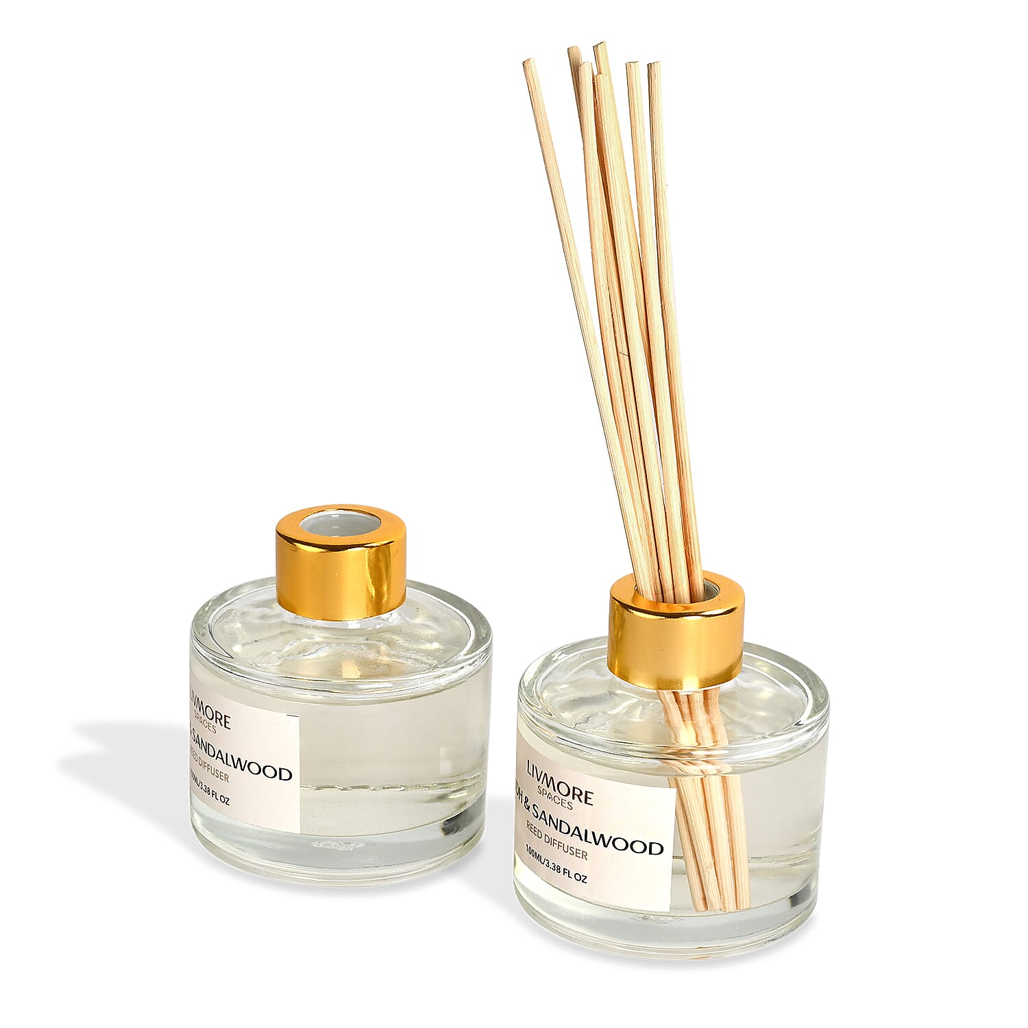 Livmore Set of 2 Sandalwood Reed Diffuser with 4 Natural Reed Sticks - 100ml