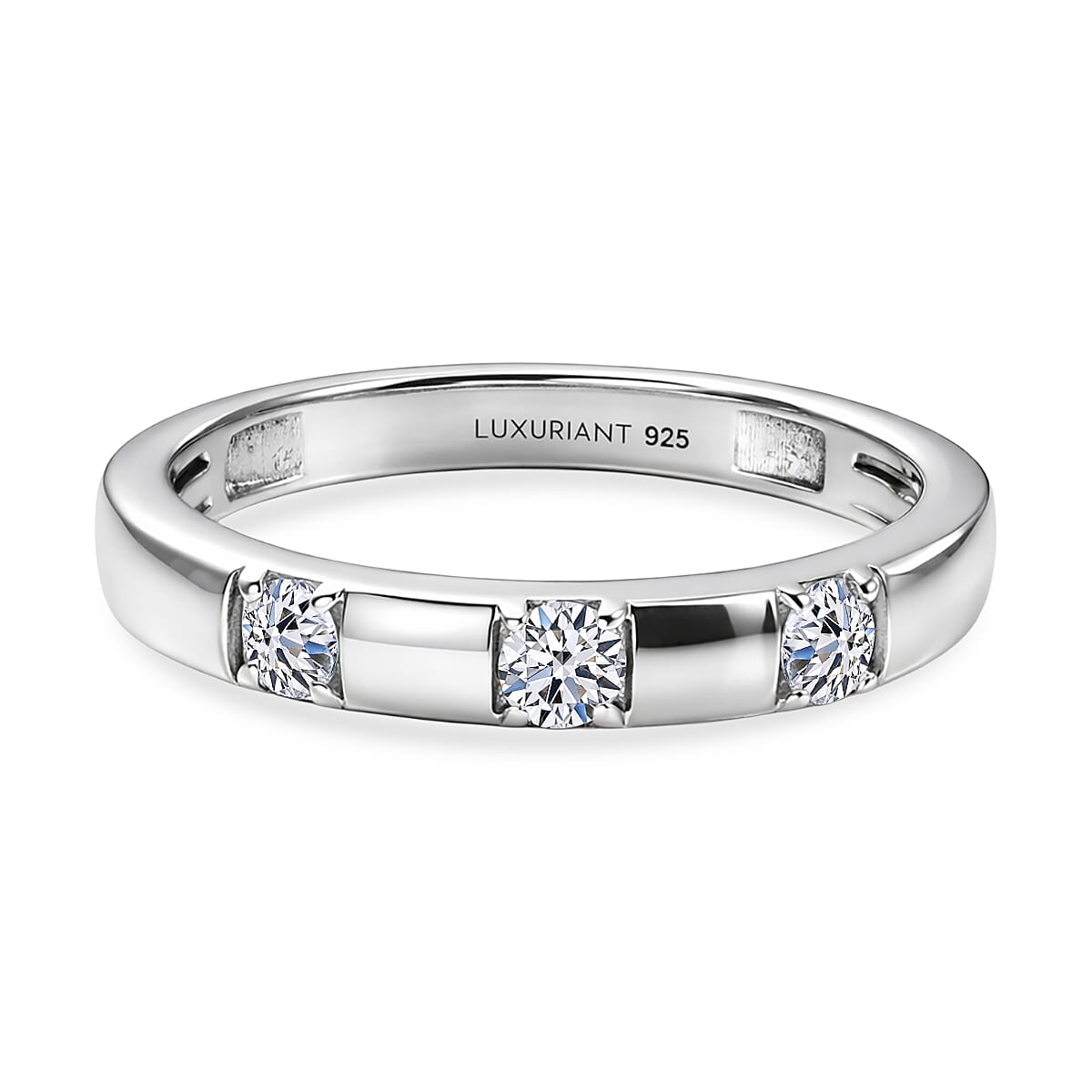 Luxuriant Lab Grown Diamond Trilogy Band  Ring in Rhodium OverlaySterling Silver