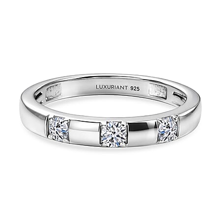 LUXURIANT Lab Grown Diamond Trilogy Band Ring in Rhodium Overlay Sterling Silver (SI-G-H)