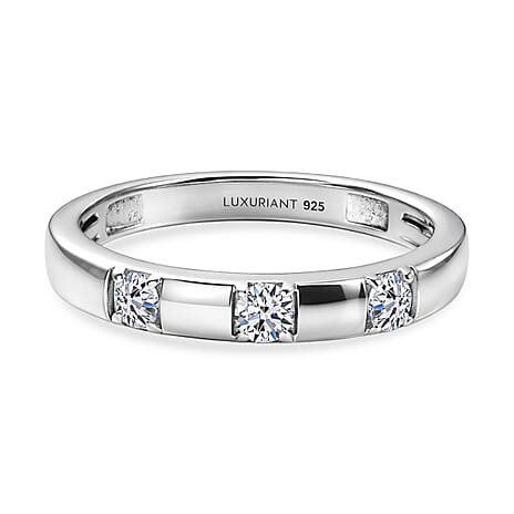 Luxuriant Lab Grown Diamond Trilogy Band  Ring in Rhodium OverlaySterling Silver