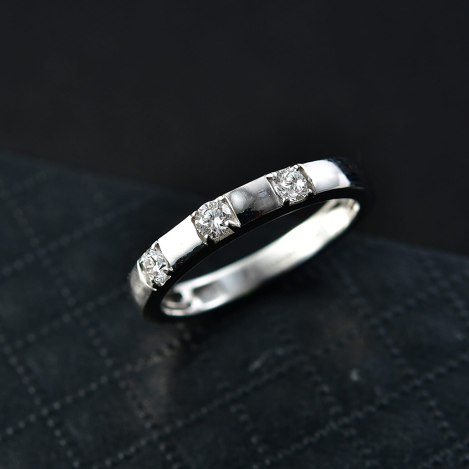Luxuriant Lab Grown Diamond Trilogy Band  Ring in Rhodium OverlaySterling Silver
