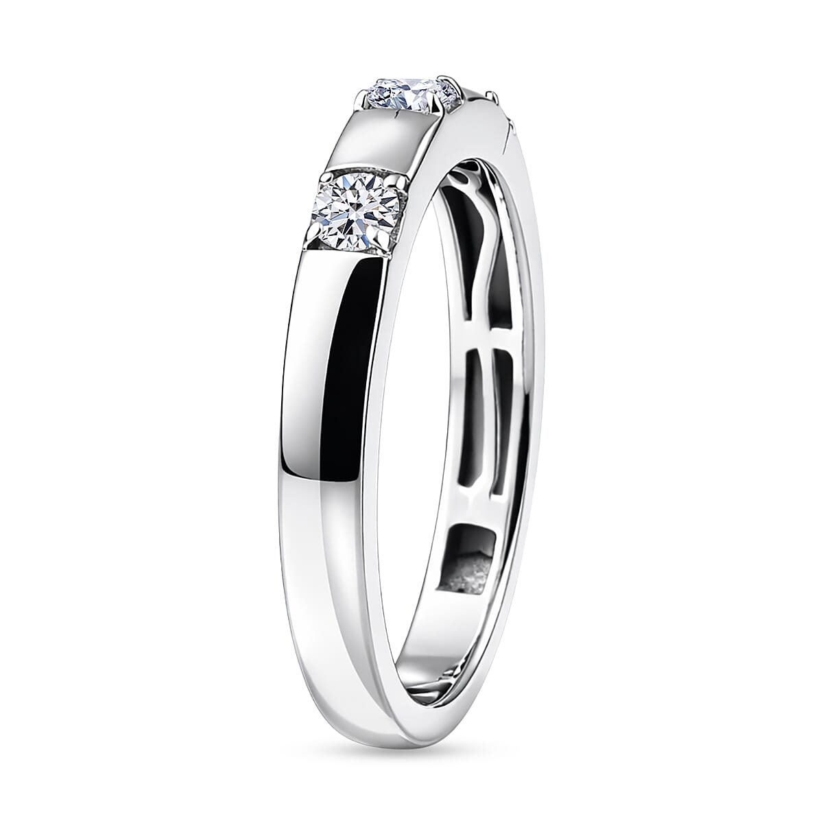 Luxuriant Lab Grown Diamond Trilogy Band  Ring in Rhodium OverlaySterling Silver