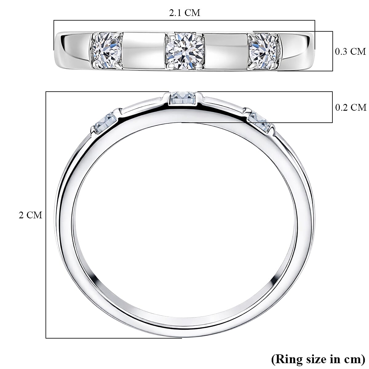 Luxuriant Lab Grown Diamond Trilogy Band  Ring in Rhodium OverlaySterling Silver