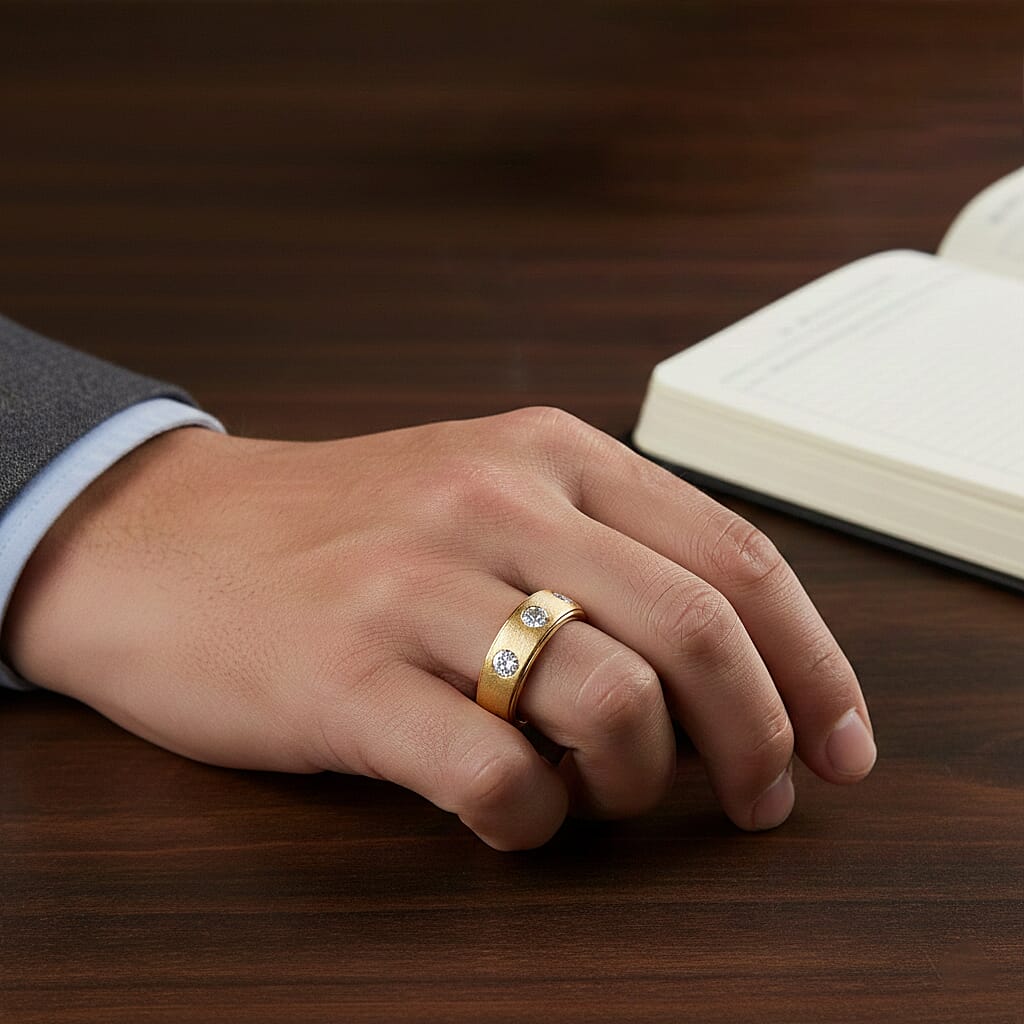 Luxuriant Lab Grown Diamond (SI-GH) Band Ring in 18K Vermeil Yellow Gold Plated Sterling Silver 1.00 Ct