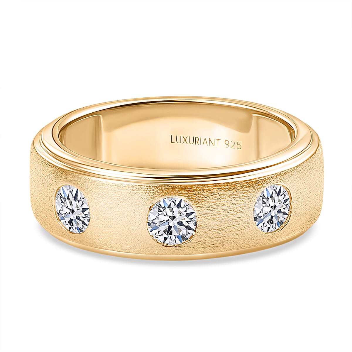LUXURIANT 1 Ct. Lab Grown Diamond 3-Stone Band Ring in 18K Vermeil Yellow Gold Plated Sterling Silver (SI-GH)
