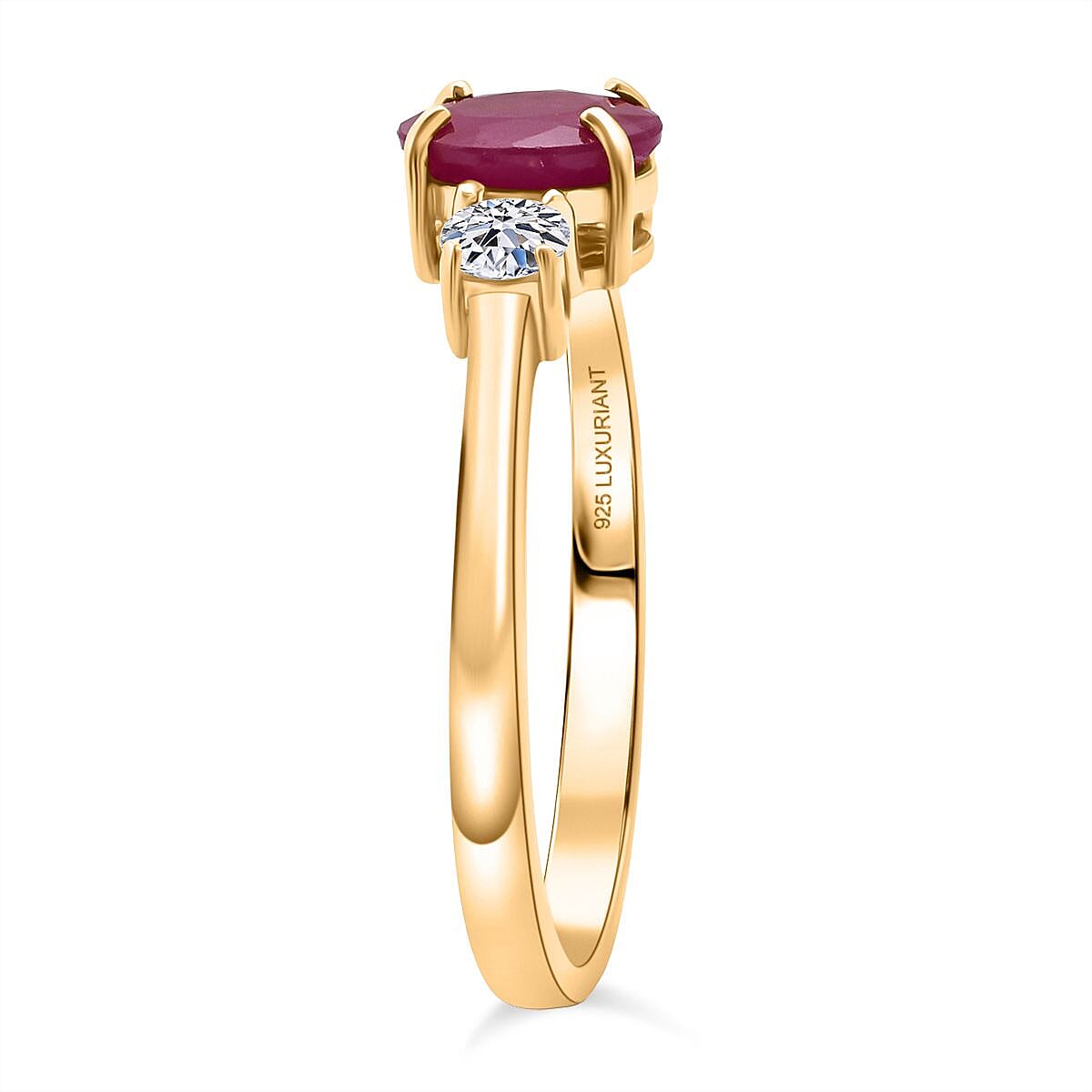 Luxuriant Mozambique Ruby & Lab Grown Diamond Ring in 18K Vermeil Yellow Gold Plated Sterling Silver 1.12 Ct.